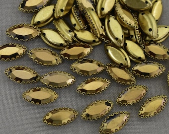 25 Pieces, Metallic Gold Color  Sew on Glass Crystal Stone/Rhinestones Crystal beads/Sew On Rhinestone With Claw-Catcher Made of Brass