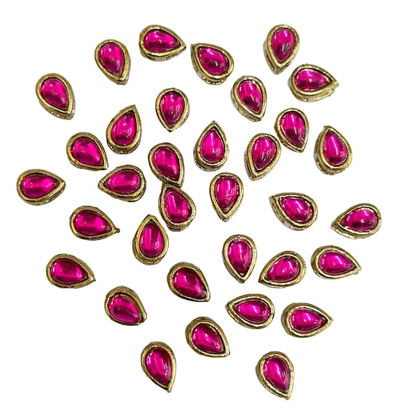 50 Pieces,5x8MM Magenta Color Tear Drop Shape Kundan Stones-EMBKS5354