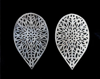 Filigree Connectors /Links Brass Metal Stampings /Metal Filigree Embellishments/Stamping Lace Filigree for Jewelry Making in Silver-2Piece