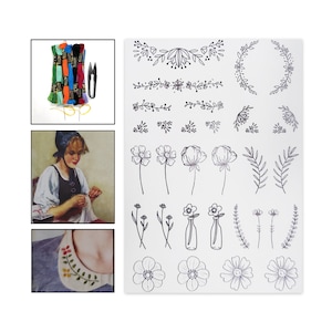 30 Flowers Design Stick & Stitch Water Soluble Embroidery Patches, Appliques Patches, DIY Patches for Clothes, (Threads Cutter Needle Incl.)