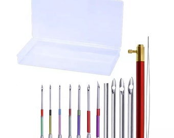 10 Punch Needle Set with Metal Handle & Threader Magic Pen for Rug Embroidery Felting Russia Style Poking Cross-Stitch Work