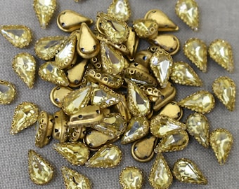 25 Pieces,Light Gold Color Sew on Glass Crystal Stone/Rhinestones Crystal beads/Sew On Rhinestone With Claw-Catcher Made of Brass