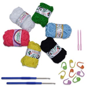 Crochet Kit for Beginners, 6 Colors of Wool, Crochet and Plastic Needles, Stitch Makers, DIY Project