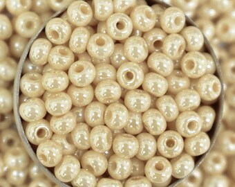 Preciosa Seed Beads 6/0 Czech Glass Rocaille Round Spacer Beads for jewelry making and Beading DIY in Cream Color-1300 Beads ,4MM -100 Grams