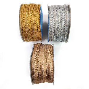 Zari Lace with Shining Sequence Sitara Lace for Sewing, Crafts, Dress, Wedding Dress, Saree & Lehenga (18 Meters, 10mm Wide)