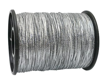 Twisted Variegated Metallic Threads For Hand & Machine Embroidery, 450Mtr/Roll, 0.75MM Black/Silver