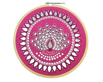 Mandala Embroidery Kits With Pattern For Women & Adults, DIY Hobby Craft For Home Decoration, Peacock bird Design, All Materials Included