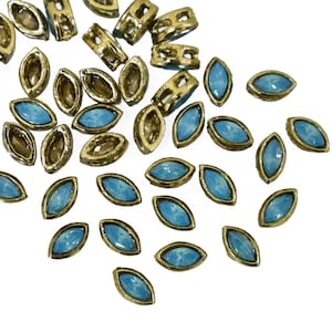 25 Pieces, Sky Blue Opal Marquise Shape Kundan stone in Raised Flat Back Mount/Kundan Beads for decoration/embellishment of sarees, lehenga