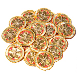 Embroiderymaterial 3.2 CM Gota Patti Flowers Appliques Patches for Embroidery Decoration and Craft Making (20 Pieces)