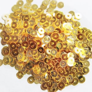 50 Grams,  Round Shape Centre Hole Sequins Pearl Finish Sequins In Sunset Gold Colour-EMB1483