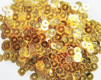 50 Grams,  Round Shape Centre Hole Sequins Pearl Finish Sequins In Sunset Gold Colour-EMB1483