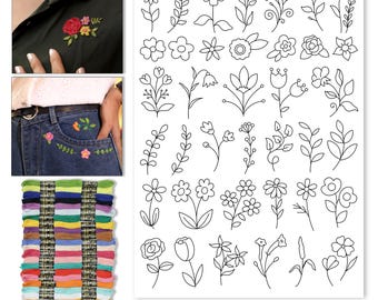 Set di toppe ricamate, disegni floreali, da applicare e cucire, toppe per abbigliamento, carta transfer, kit per lavori creativi