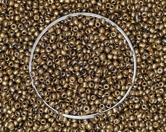 Cuentas de semillas, cuentas redondas 10/0, cuentas de semillas de vidrio, cuentas de semillas de vidrio con espaciador, cuentas de semillas con acabado metálico en color oro antiguo - 100 gramos