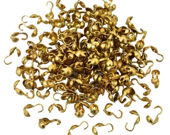Clam Shell Metal Bead Tips Jewelry findings necklace End Tips Terminator Knot Cover Jewelry Finding in Gold Color-100 Pieces(Size: 5X10MM)