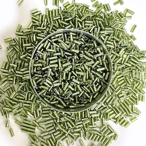 Japanese Glass Tube Beads for Jewelry Making, Bracelet Making, Hair, Embroidery, Sewing, Crafts, Locs/Bugle Beads 3MM, 1440 (Olive Green)