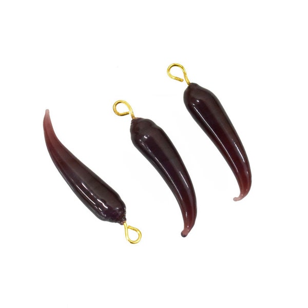 20 Pieces,Dark Purple Chilli Shape Glass Pendant/Chilli Pepper Charms/Glass Pendant,Chilli Pepper Glass Beads,chili pepper pendant