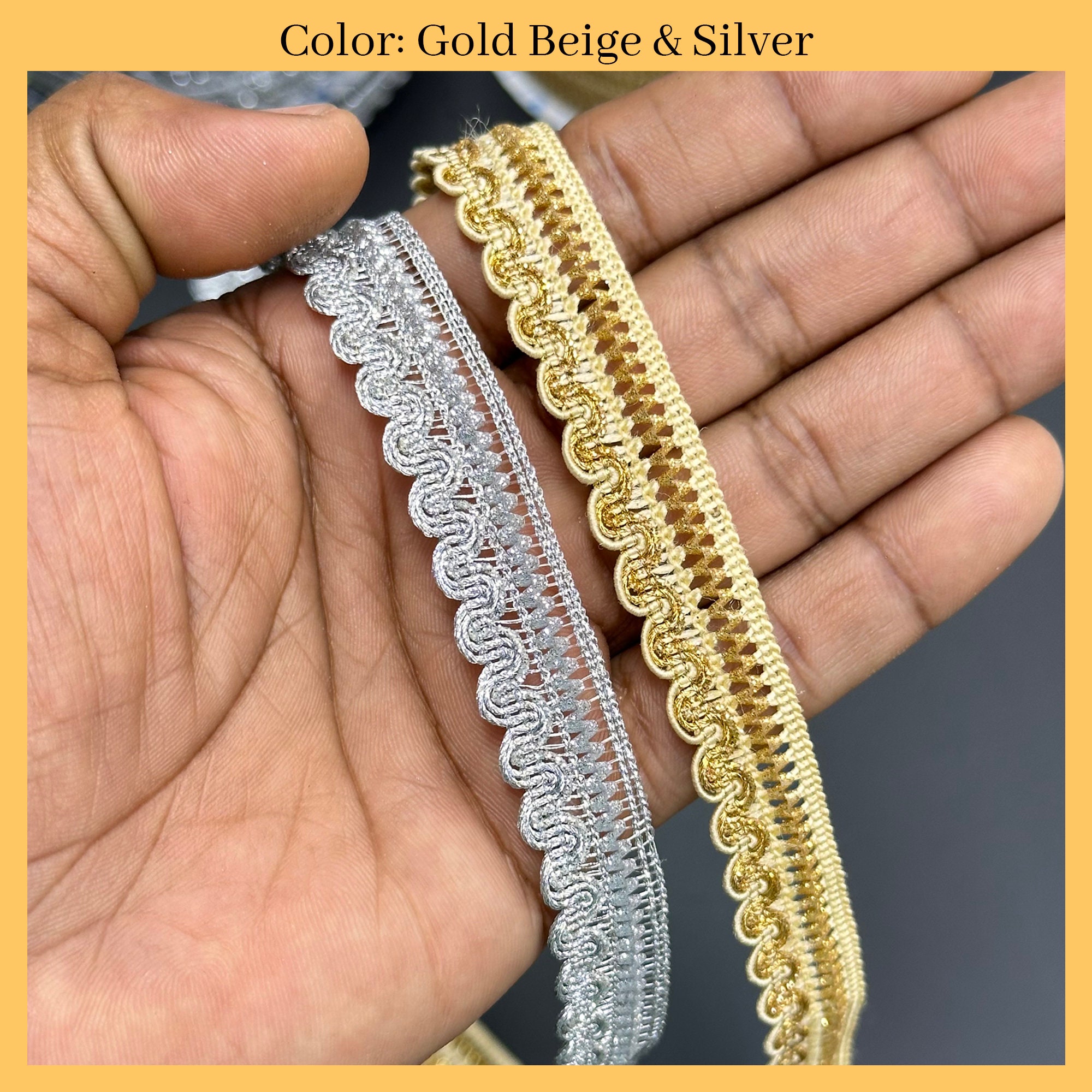 Gold & Silver Combo Zari Border Trim Lace for Sewing, Crafts, Dress,  Wedding Dress, Saree, Lehenga Etc (18 Meters, 15mm Wide) - Etsy