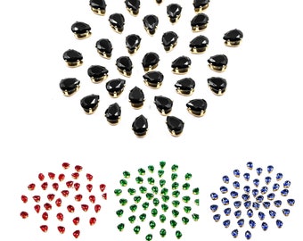 Sew On Tear Drop Rhinestones In Crown Prong Claw Setting 25 Pieces