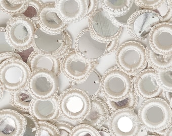 100 Pieces, 18MM White Crochet Thread Rings With Metallic Mirror -EMB1467