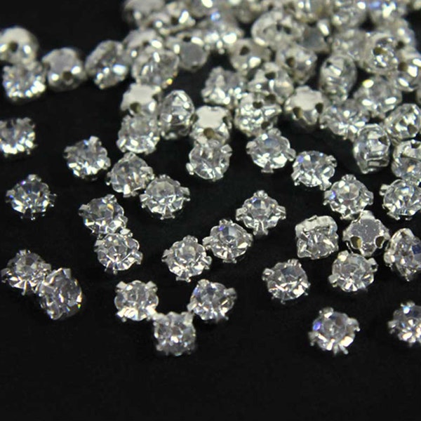 Perles de strass à coudre en pierre de cristal avec strass en vrac avec attrape-pierres en laiton - 144 pièces (1 brut)