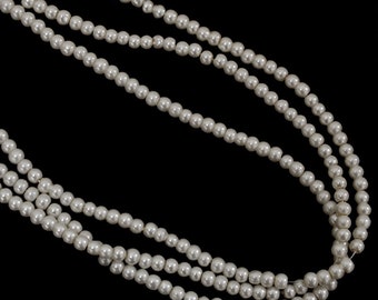 Glass Round Pearl Beads  Loose Glass Beads Jewelry Findings Pearls in Ivory Color -4 String(TOTAL-1080 Pearls) 3MM- Per String: 270 Pearls