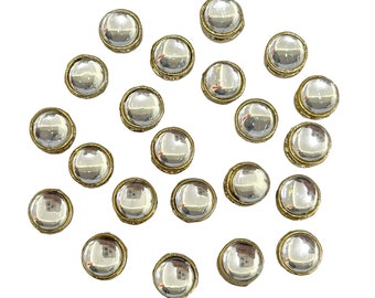 9MM, Silver Color Round Shape Kundan Stones-25 Pieces