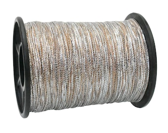 Twisted Variegated Metallic Threads For Hand & Machine Embroidery, 450Mtr/Roll, 0.75MM Caramel/Silver