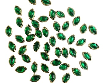 50 Pieces,5x8MM Green Color Boat Shape Kundan Stones