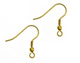 50 Pieces, Gold Color Earring Hooks/Earwires/Brass Earring Hooks with Coil and Ball (Size-19MM)