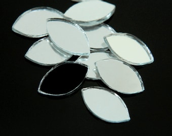 Shisha Mirror Eye Shape Mirror Embellishments Glass Mirrors in Silver color-50 Pieces(7*12MM (Approx.)