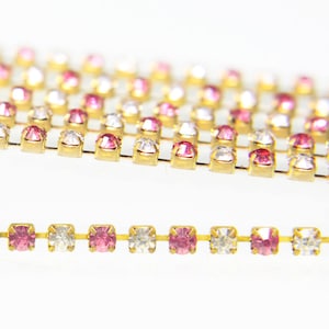 Rhinestone chain Trim Crystal Cup Chain Two Color Pink & Silver Color Crystal Cup Banding Chain for jewelry making (5 Meters)