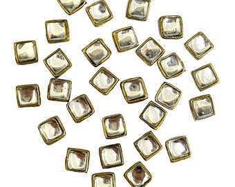 8MM Silver Color Square Shape Kundan Stones