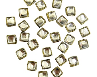8MM Silver Color Square Shape Kundan Stones