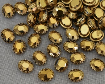 15 Pieces, Gold Color Sew on Glass Crystal Stone/Rhinestones Crystal beads/Sew On Rhinestone With Claw-Catcher Made of Brass