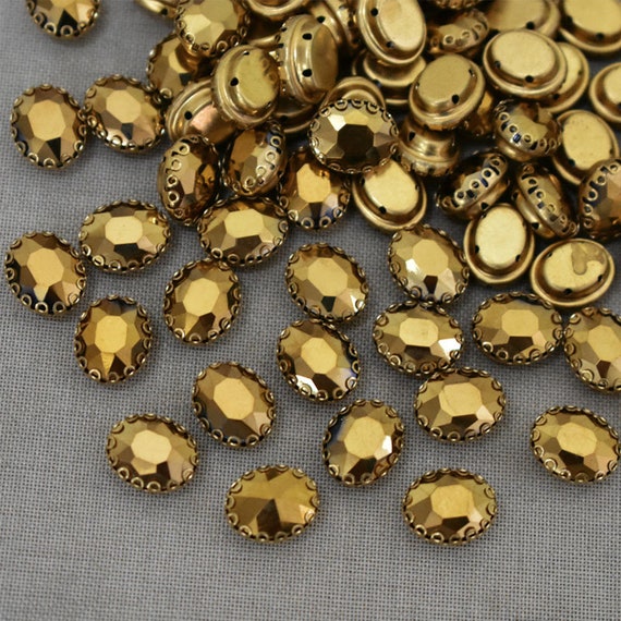 15 Pieces, Gold Color Sew on Glass Crystal Stone/rhinestones