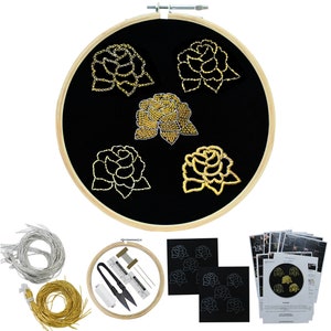 Goldwork-set Handborduurset om te leren metaalbewerkingsteken te oefenen Foto's en geschreven inhoud Tutorialpagina's Alle materialen inbegrepen
