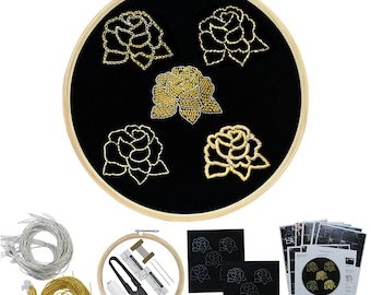 Goldwork Kit Hand Embroidery Kit to Learn Practice Metalwork Stitches Pictures & Written Content Tutorial Pages All Materials Included