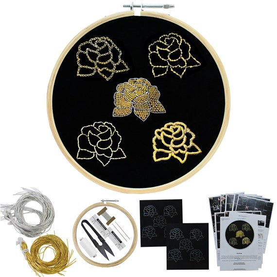 Goldwork Kit Hand Embroidery Kit to Learn Practice Metalwork Stitches Pictures & Written Content Tutorial Pages All Materials Included