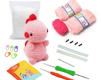 Haakpakket voor beginners, schattig dinosaurusontwerp, eenvoudig haakpakket voor beginners, doe-het-zelfpakket cadeau, leren haakpakket