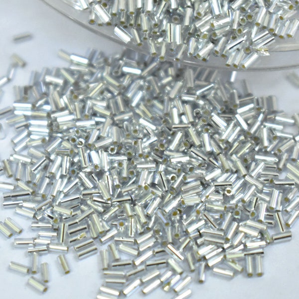 MGB 3MM Metallic Silver Glass Tube Bugle Beads-EMBMGB5338