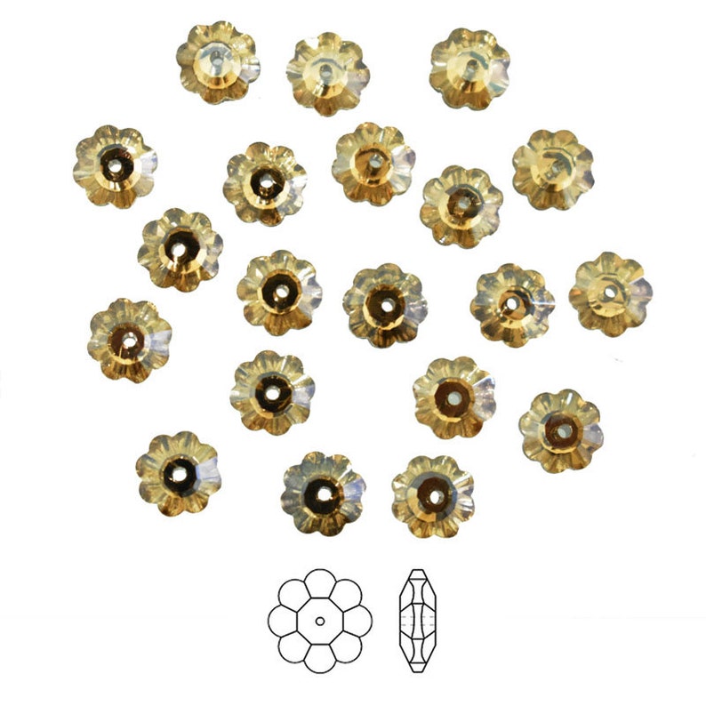 Marguerite Lochrose Flower BeadsFacted Marguerite BeadsSew on Glass Crystal Rhinestone Beads in Light Gold Color-25Piece 8MM