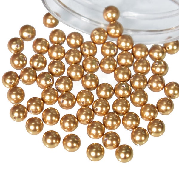 Premium Quality Crystal Glass Pearls in Bright Gold Color For Wedding Jewellery