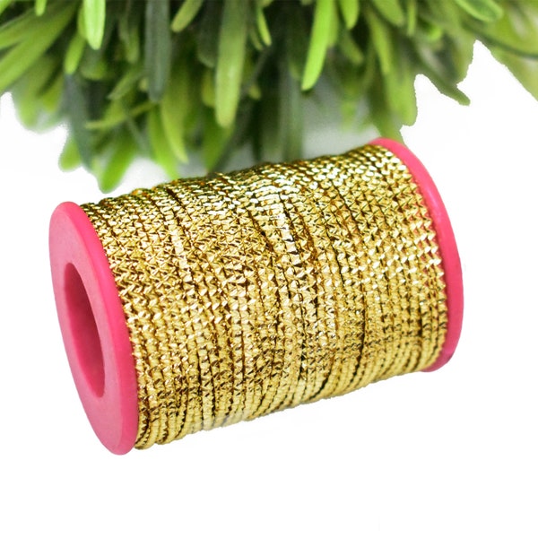 Metal Metallic Embroidery Floss thread/metal embroidery Wire/Gold Color Wavy Pattern Embossed Metal Thread-1Roll(2MM)85Metre or 92.9Yard