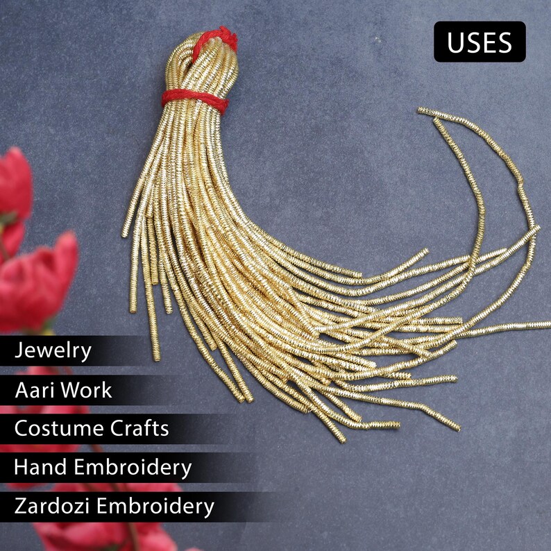 Bullion Wire/French Wire/Metallic French Wire/ french coil, Rough Purl, Bullion Thread,Nakshi,Purl wire in Gold Colour 100Gram image 5