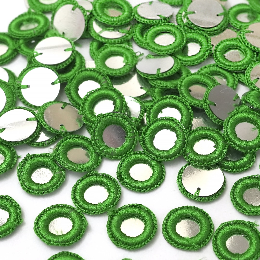Crochet Thread Rings 100 Pieces, 18MM Green Crochet Thread Rings With Metallic Mirror ...