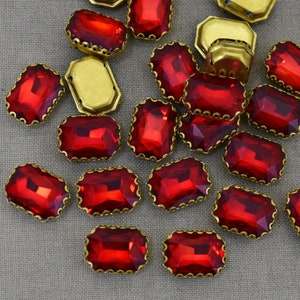 10 Pieces, Red Color Sew on Glass Crystal Stone/Rhinestones beads/Sew On Rhinestone With Claw-Catcher Made of Brass