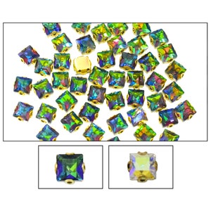 Square Shape Sew on Glass Crystal Stone with D Shape Claws For Jewelry Making - 48 Pieces -6*6MM