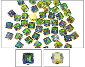 Vierkante vorm naai op glaskristalsteen met D-vormklauwen voor het maken van sieraden - 48 stuks -6 * 6MM