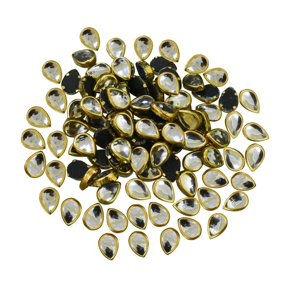 Kundan Flat Back Glue On Tear Drop Shape Rhinestones for Jewellery Making & Embroidery - 500 Pieces-5X7MM