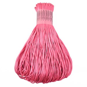 May include: A bundle of pink satin cord, approximately 100 yards long, for jewelry making, crafts, and other projects.